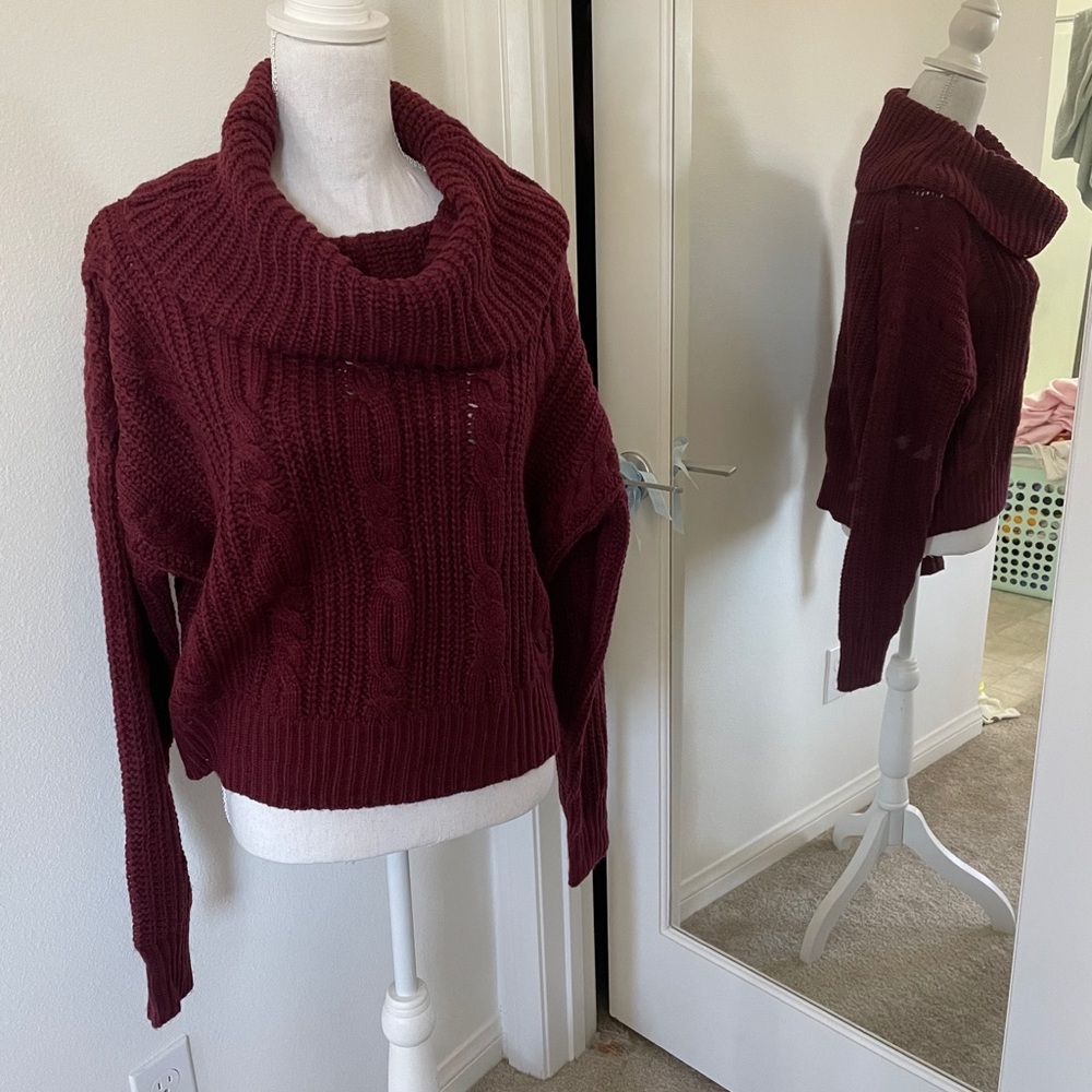 Cowl neck burgundy knit sweater